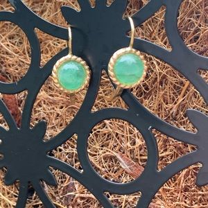 14k yellow gold real Jade dangle earrings (small)